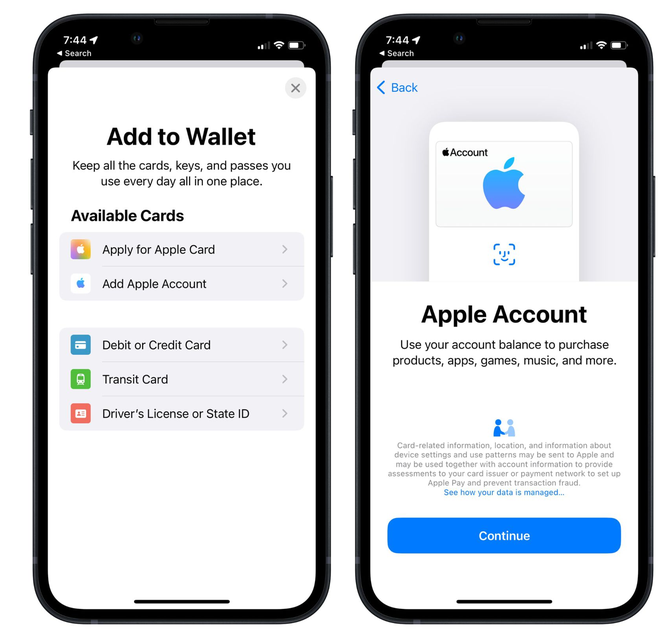 西平苹果手机维修分享iOS 15.5钱包App如何添加 Apple 账户 